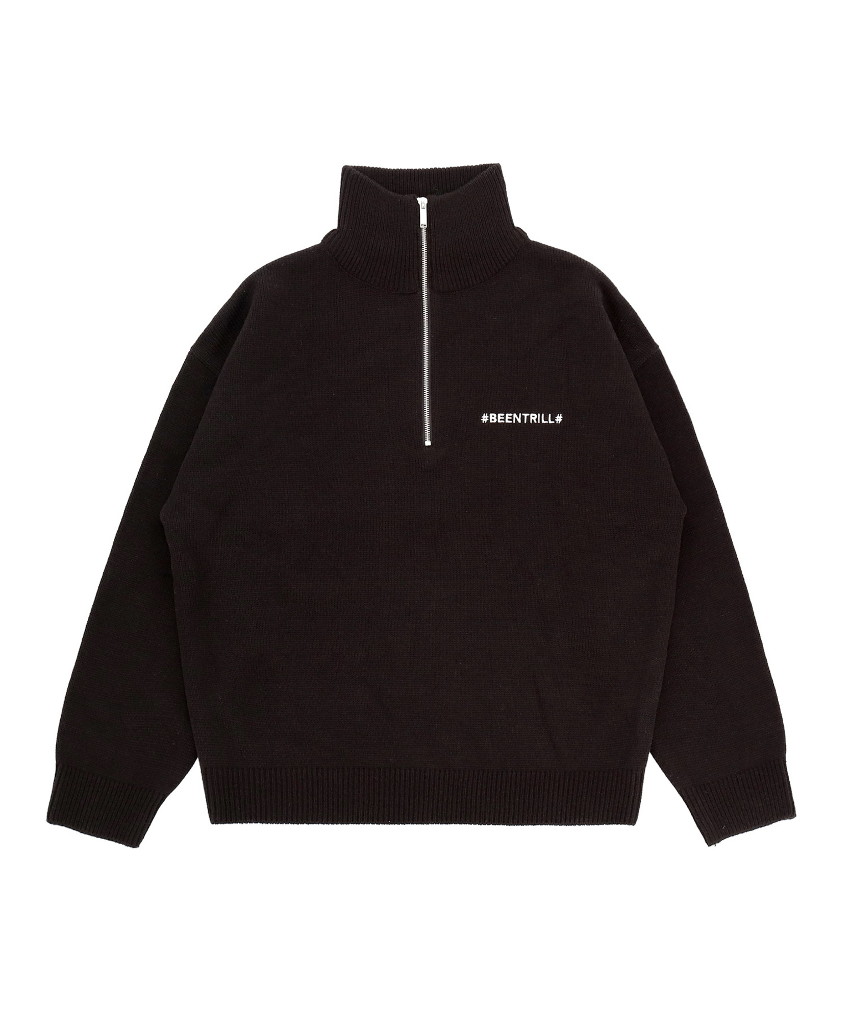 에센셜 오버핏 하프집업 스웨터(블랙)