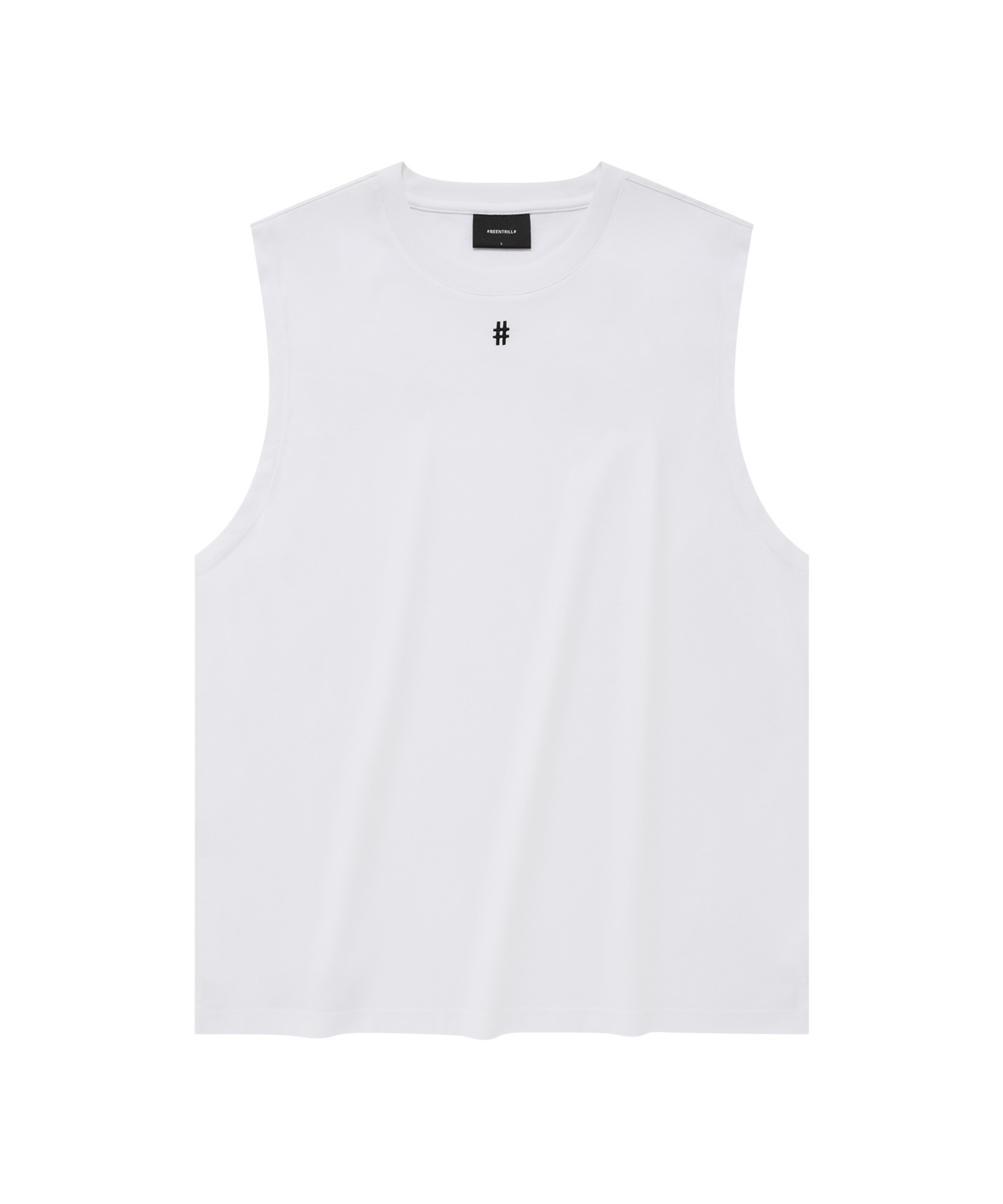 백로고 컴포트핏 슬리브리스 티셔츠(화이트)