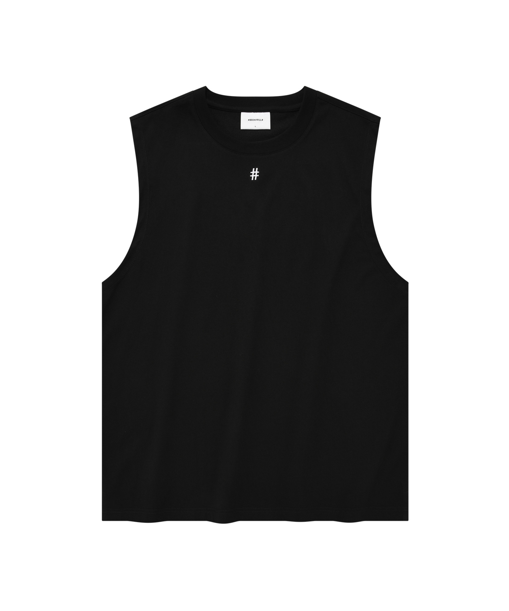 백로고 컴포트핏 슬리브리스 티셔츠(블랙)