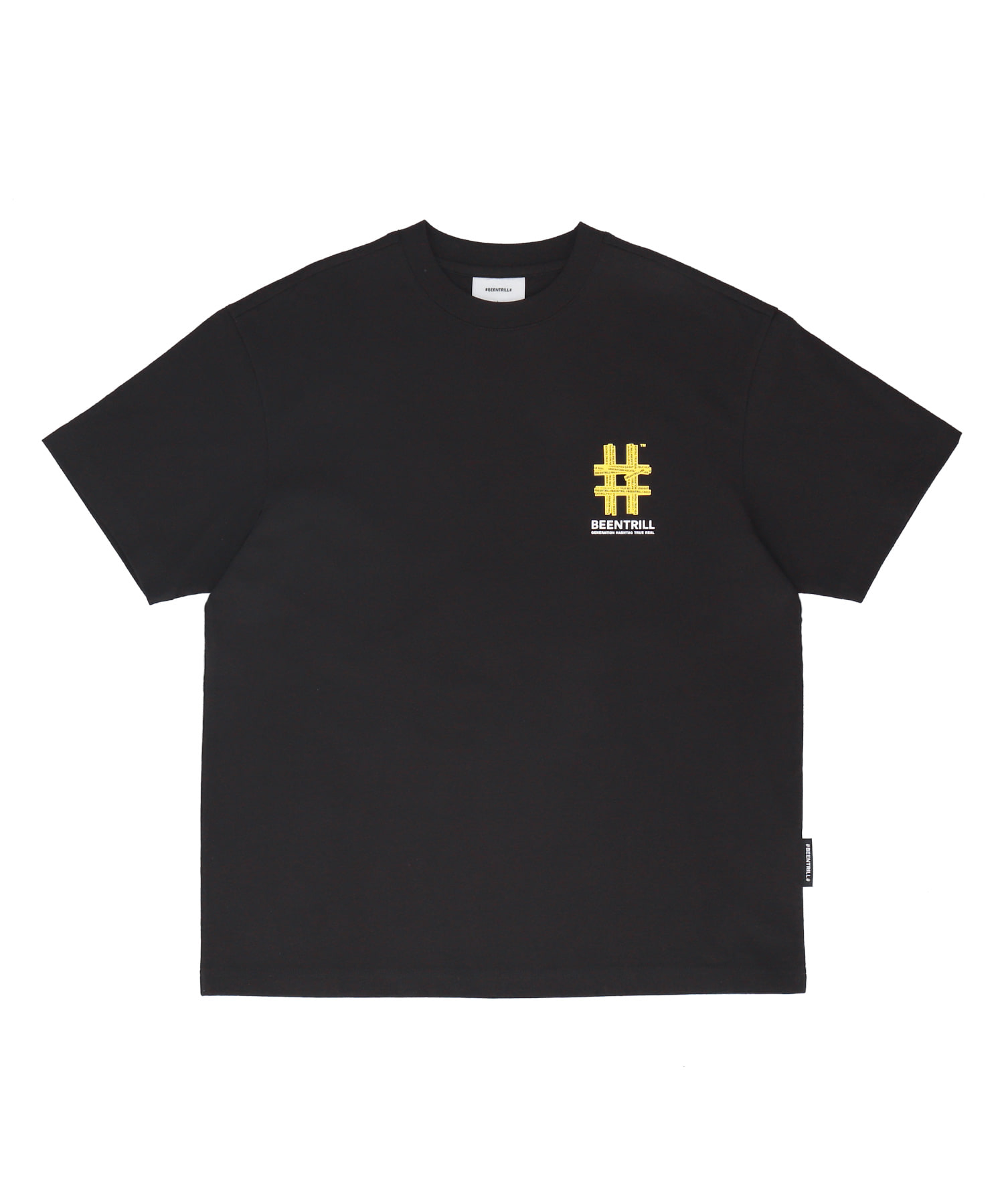 뉴 MINI 테이핑 해시태그 컴포트핏 반팔 티셔츠(블랙)