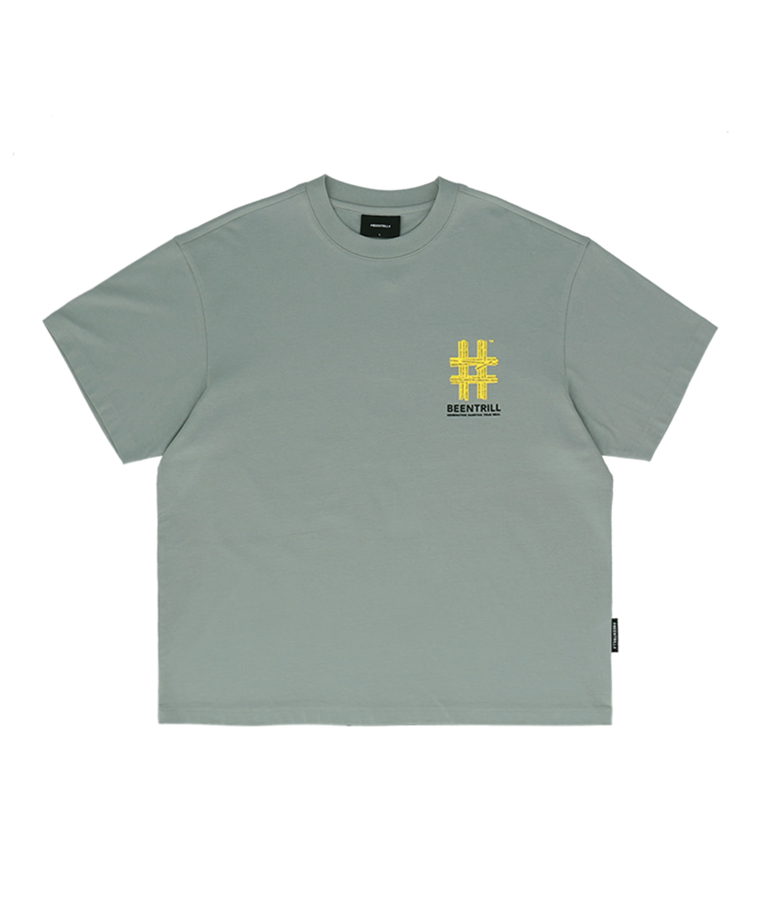 [우먼즈] 뉴 MINI 테이핑 해시태그 컴포트핏 반팔 티셔츠(라이트 카키)