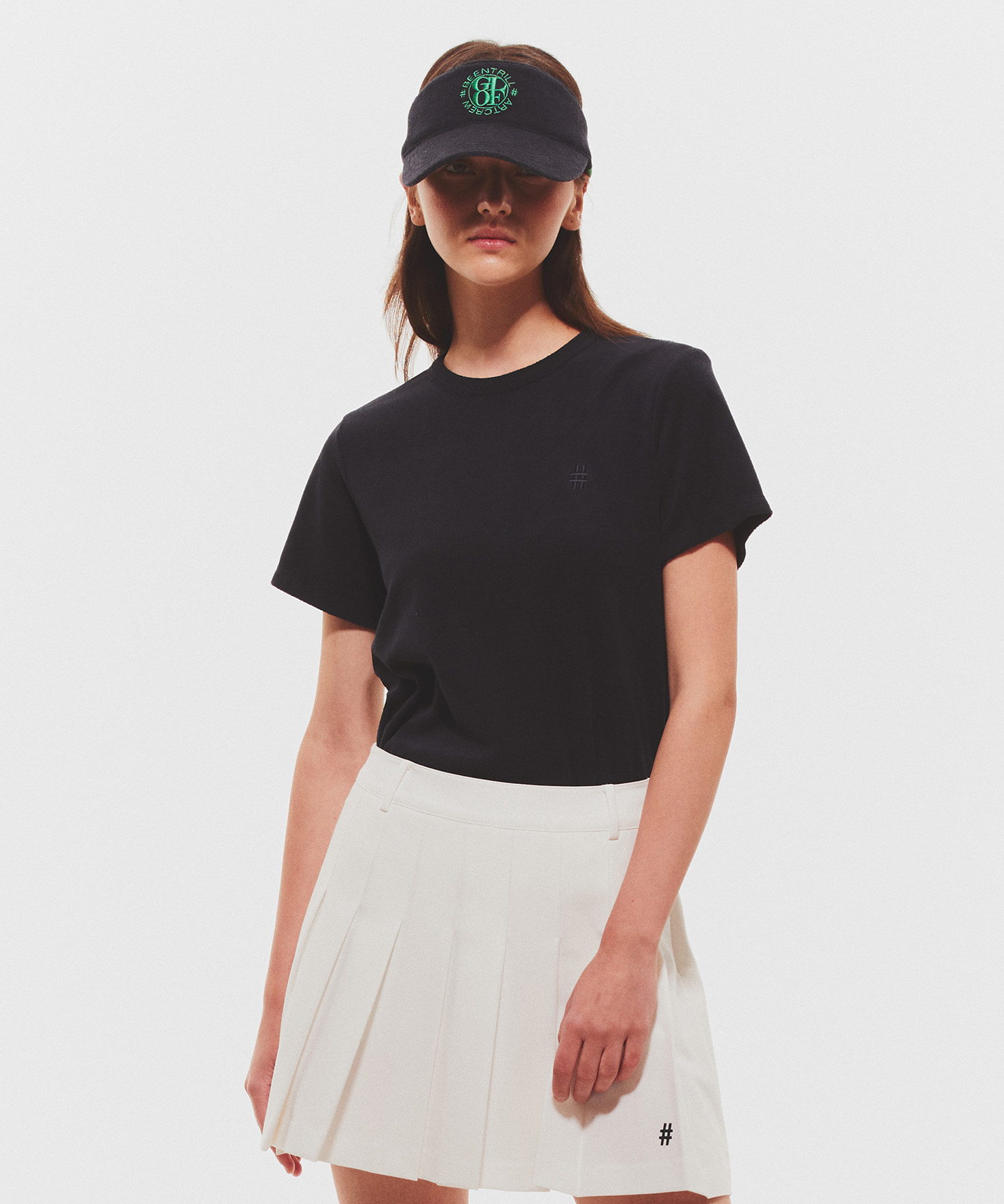 여성 테리 슬림핏 반팔 티셔츠(다크 네이비)